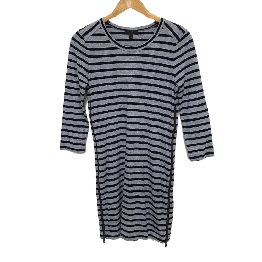 J Crew Blue Striped Side Zip T Shirt Dress